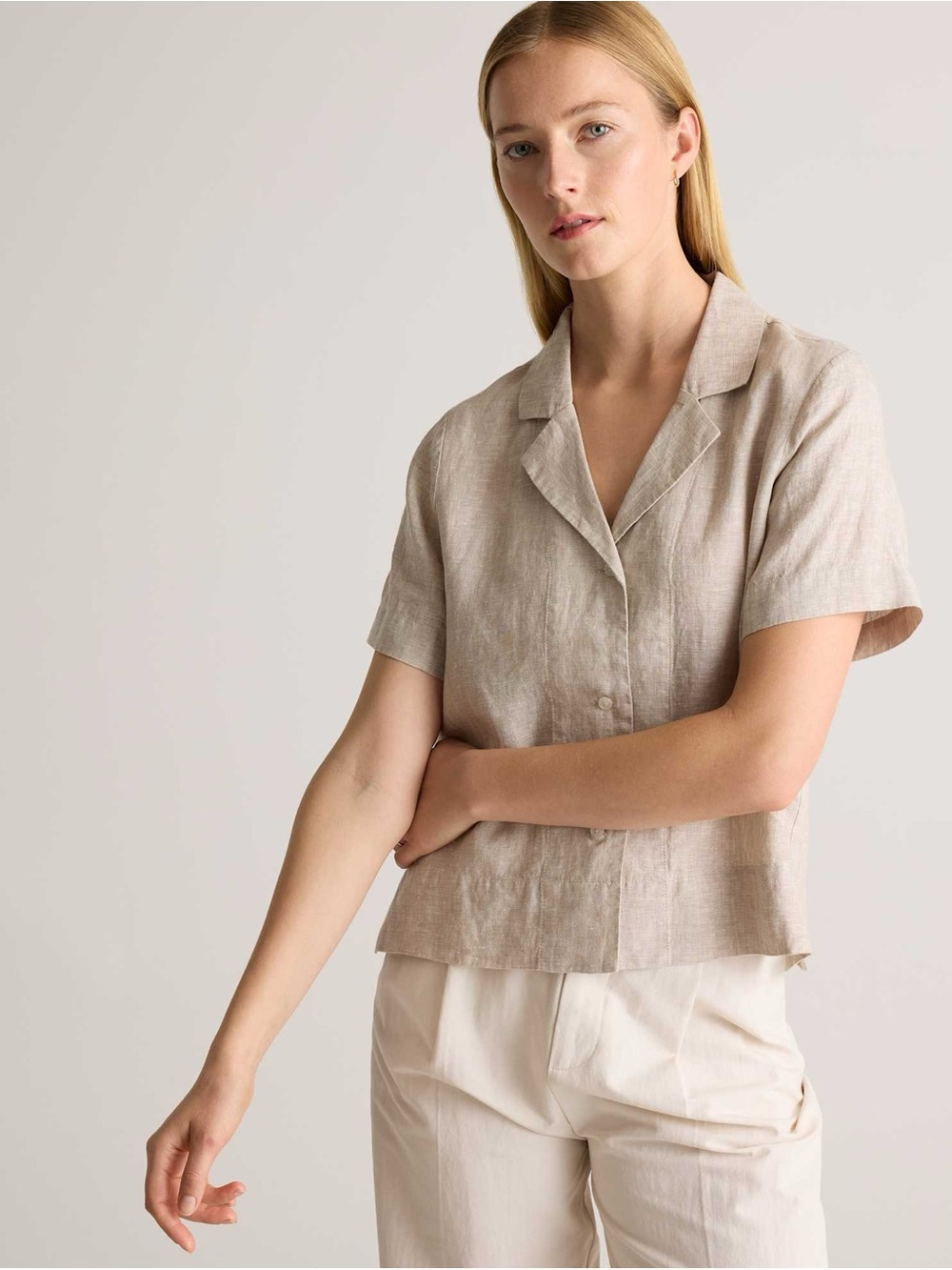 Quince Women's 100% European Linen Short Sleeve Shirt In Flax Size Small